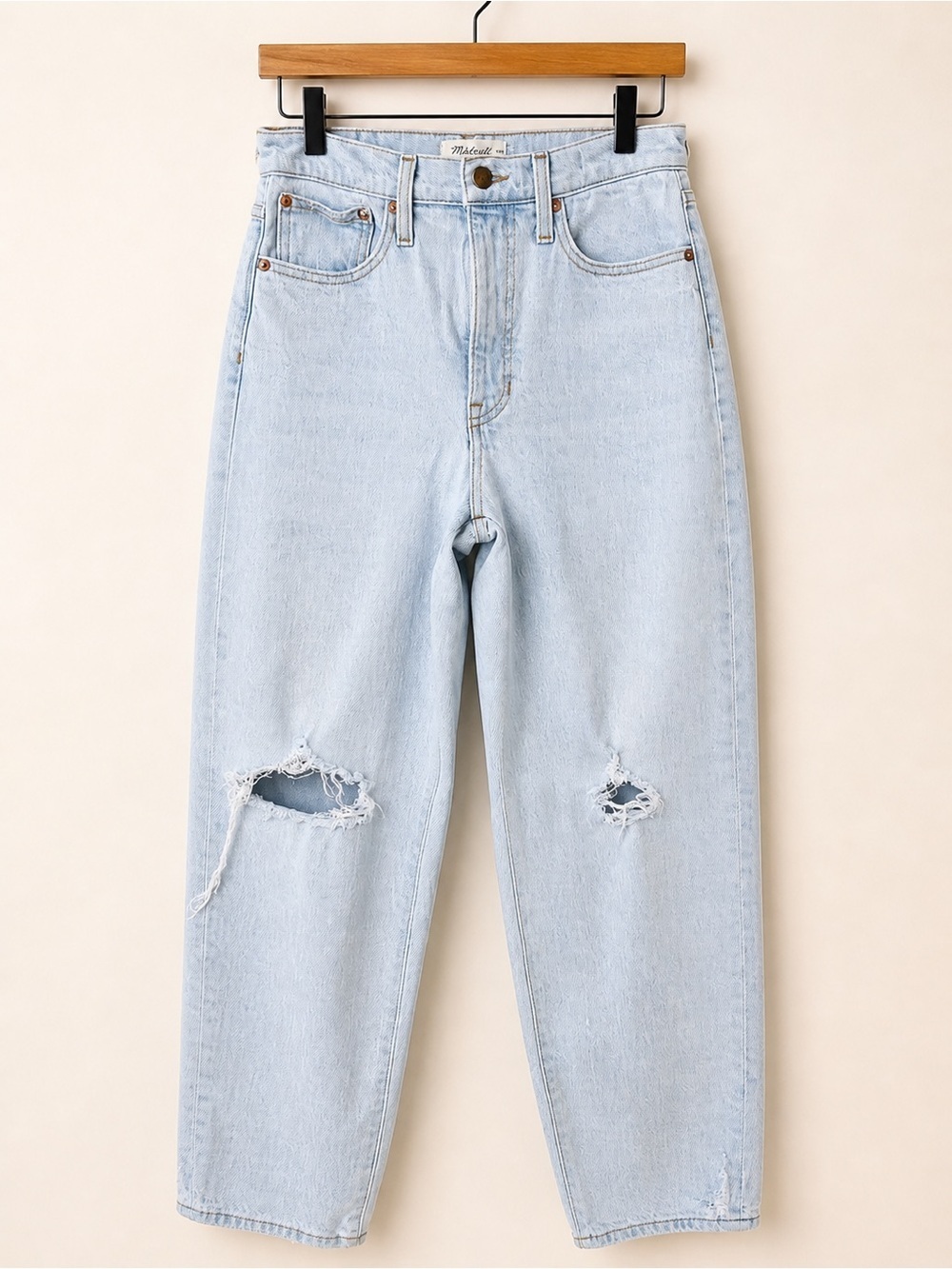 Madewell Balloon Jeans Light Wash Distressed High Rise Barrel Leg 26 Tall